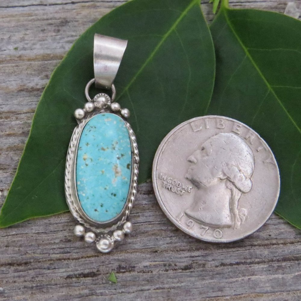 Sonoran Gold Turquoise Sterling Silver Native American Navajo Pendant - Picture 5 of 8
